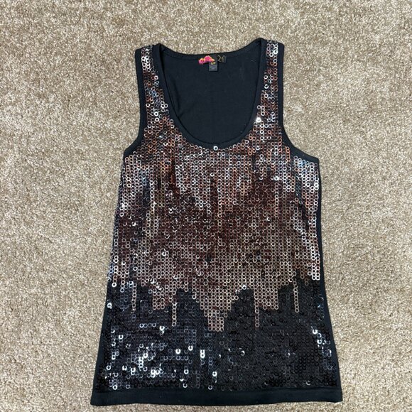Forever 21 Silver Sequin Knit Tank Top Womens Small Stretch Scoop Holiday Dance - Picture 7 of 13